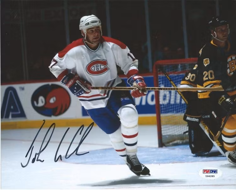 JOHN LECLAIR - MONTREAL CANADIENS - SIGNERAT FOTO MED COA