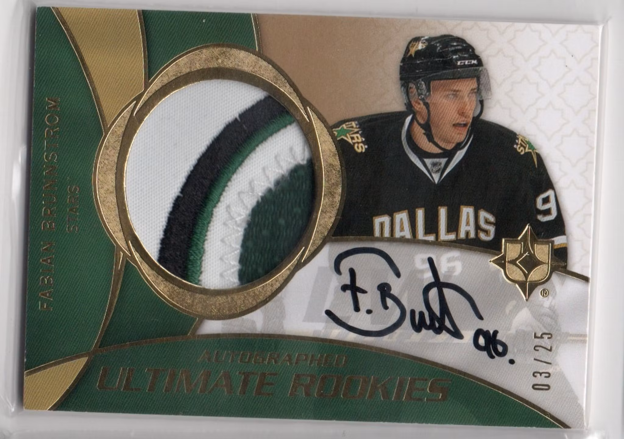 2008-09 Ultimate Collection Rookie Patch Autographs #159 Fabian Brunnstrom (150-X265-NHLSTARS)
