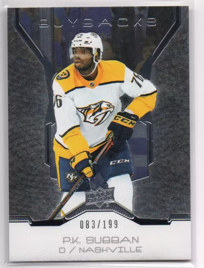 2019-20 Upper Deck Buybacks #11 P.K. Subban (30-X135-PREDATORS)