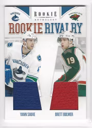 2011-12 Panini Rookie Anthology Rookie Rivalry Dual Jerseys #26 Yann Sauve Brett Bulmer (30-153x3-CANUCKS+NHLWILD)