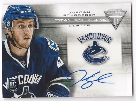 2013-14 Panini Titanium Titanium Reserve Autographs #TRJSD Jordan Schroeder (30-X75-CANUCKS)