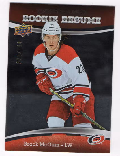 2015-16 Upper Deck Contours Rookie Resume #RR37 Brock McGinn (20-X58-HURRICANES)