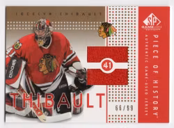 2002-03 SP Game Used Piece of History Gold #PHTT Jocelyn Thibault (60-X145-BLACKHAWKS)