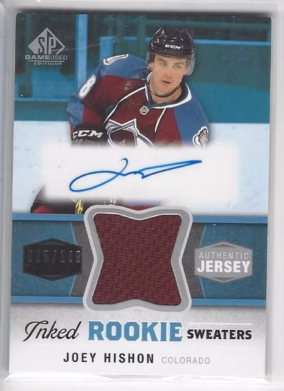 2014-15 SP Game Used Inked Rookie Sweaters #IRSJH Joey Hishon (60-X115-AVALANCHE)