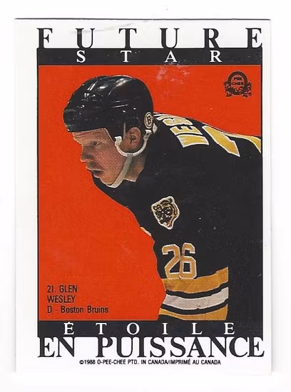 1988-89 O-Pee-Chee Sticker Back Cards #21 Glen Wesley (10-164x9-BRUINS)