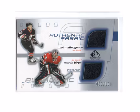2001-02 SP Game Used Authentic Fabric #DFAB Maxim Afinogenov Martin Biron (50-X268-SABRES)