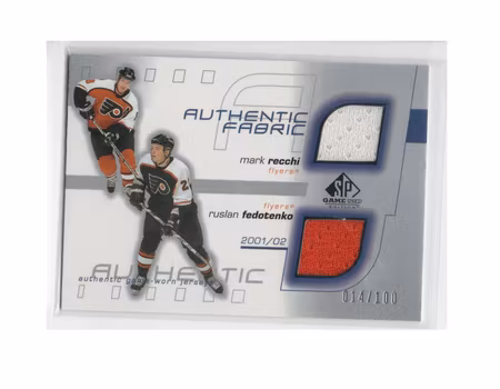 2001-02 SP Game Used Authentic Fabric #DFRF Mark Recchi Ruslan Fedotenko (80-X268-FLYERS)