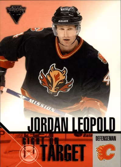 2002-03 Titanium Right on Target #4 Jordan Leopold (10-X58-FLAMES)