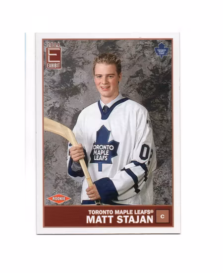 2003-04 Pacific Exhibit #138 Matt Stajan RC (10-X285-MAPLE LEAFS) (2)