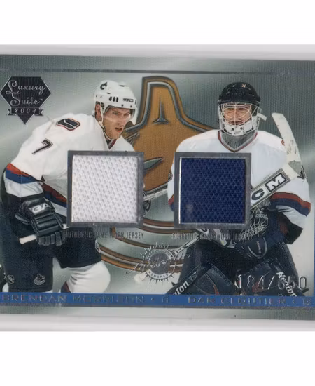 2003-04 Pacific Luxury Suite #49A Brendan Morrison JSY Dan Cloutier JSY (40-X153-GAMEUSED-SERIAL-CANUCKS)