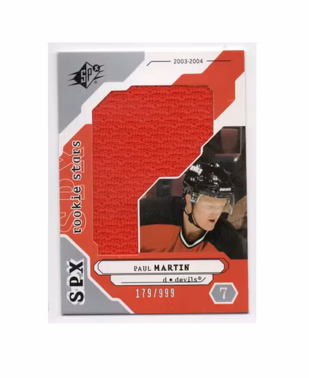 2003-04 SPx #195 Paul Martin JSY RC (40-X209-DEVILS)