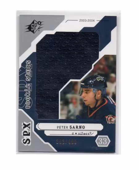 2003-04 SPx #234 Peter Sarno JSY RC (30-X186-OILERS)