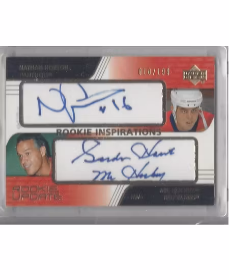 2003-04 Upper Deck Rookie Update #162 Nathan Horton AU RC Gordie Howe AU (1500-X99-NHLPANTHERS+RED WINGS)