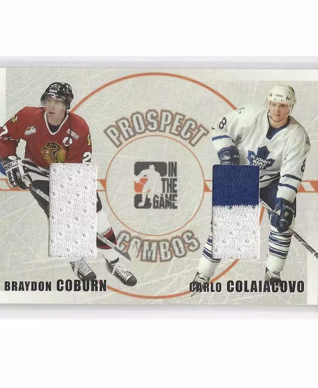 2004-05 ITG Heroes and Prospects Combos #14 Braydon Coburn Carlo Colaiacovo (150-X125-MAPLE LEAFS+THRASHERS)