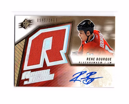 2005-06 SPx #155 Rene Bourque JSY AU RC (40-X16-BLACKHAWKS)