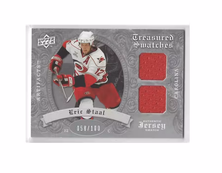 2008-09 Artifacts Treasured Swatches Dual Silver #TSDES Eric Staal (50-X94-HURRICANES)