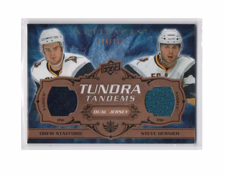 2008-09 Artifacts Tundra Tandems #TTBS Drew Stafford Steve Bernier (30-X230-GAMEUSED-SERIAL-SABRES)