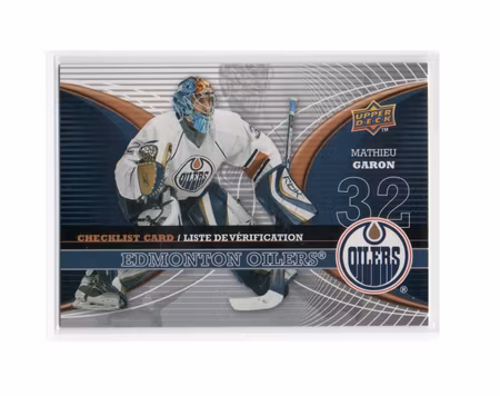 2008-09 McDonald's Upper Deck Canadian Goalie Checklist #CLEDM Mathieu Garon (10-X165-OILERS)
