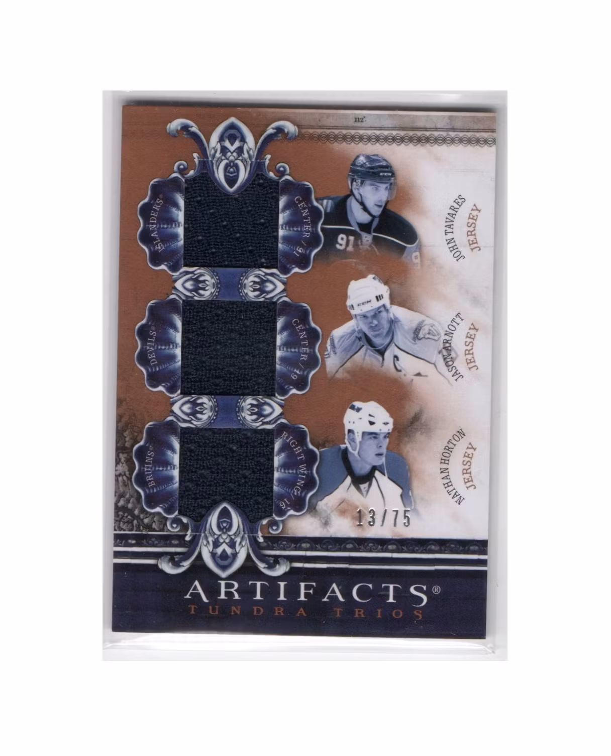 2010-11 Artifacts Tundra Trios Bronze #TT3OSH Nathan Horton Jason Arnott John Tavares (60-X228-GAMEUSED-SERIAL-ISLANDERS-DEVILS-BRUINS)