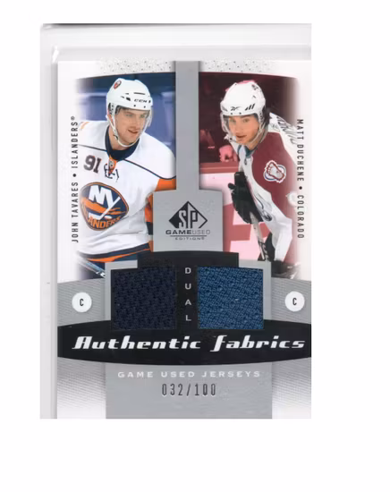 2010-11 SP Game Used Authentic Fabrics Dual #AF2TD John Tavares Matt Duchene (80-X269-ISLANDERS+AVALANCHE)