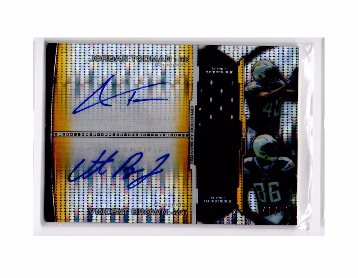 2011 Bowman Sterling Dual Autographed Relics Pulsar Refractors #BSPDARTB Jordan Todman Vincent Brown (100-X243-NFLCHARGERS)