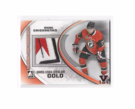 2011-12 ITG Heroes and Prospects Game Used Emblems Gold #M55 Mikhail Grigorenko (200-X89-OTHERS)