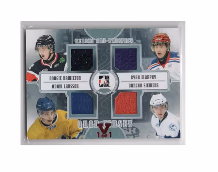 2011-12 ITG Heroes and Prospects Quad Jerseys Silver #QJ08 Dougie Hamilton Ryan Murphy Adam Larsson Duncan Siemens (100-X258-SWEDEN)