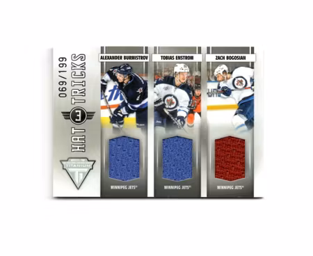2011-12 Panini Titanium Hat Tricks Memorabilia #3 Alexander Burmistrov Tobias Enstrom Zach Bogosian (80-X90-NHLJETS)