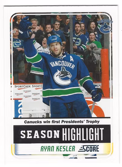 2011-12 Score Glossy #29 Ryan Kesler SH (10-X92-CANUCKS)