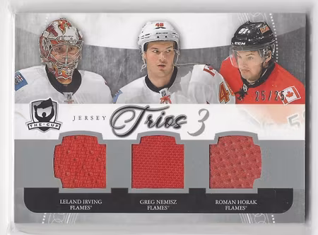 2011-12 The Cup Trios Jerseys #C3RFLAMES Leland Irving Greg Nemisz Roman Horak (60-X89-FLAMES)