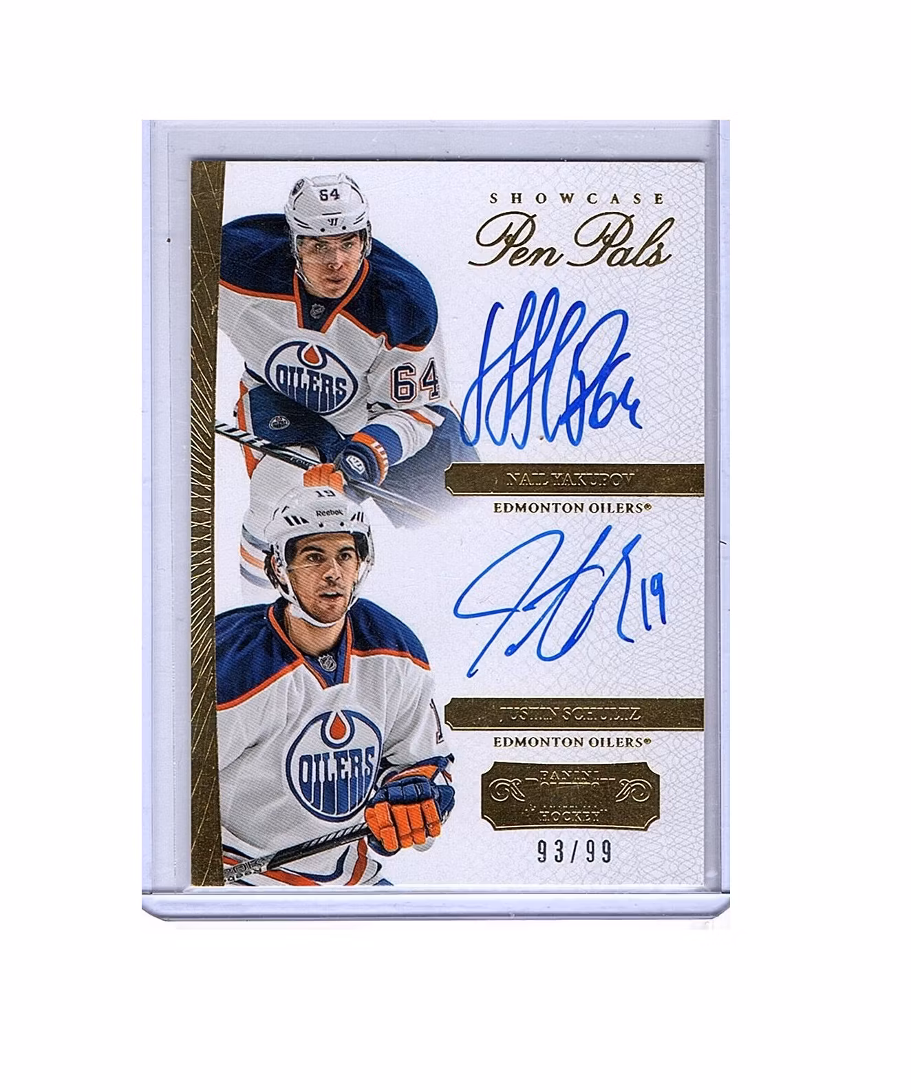 2013-14 Dominion Rookie Showcase Pen Pals #PPYS Nail Yakupov Justin Schultz (150-X4-OILERS)