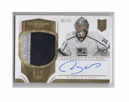 2013-14 Dominion Peerless Patches Autographs #PPMJO Martin Jones (300-X265-NHLKINGS)