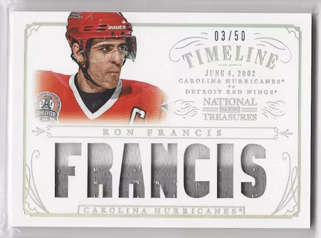2013-14 Panini National Treasures Timeline Jerseys Prime #TRF Ron Francis (80-X90-HURRICANES)