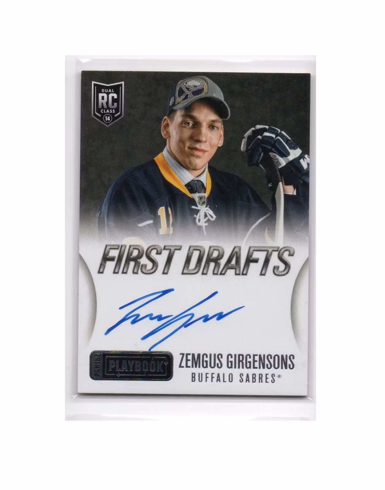 2013-14 Panini Playbook First Drafts Signatures #FDZG Zemgus Girgensons (50-X226-AUTOGRAPH-RC-SABRES)