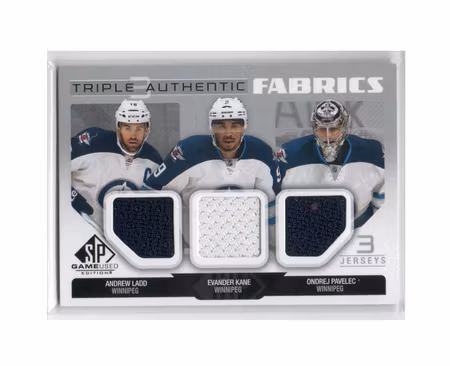 2014-15 SP Game Used Authentic Fabrics Triples #AF3JETS Andrew Ladd Evander Kane Ondrej Pavelec C (40-X142-NHLJETS)