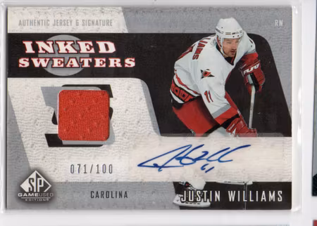 2006-07 SP Game Used Inked Sweaters #ISJW Justin Williams (100-X328-HURRICANES)
