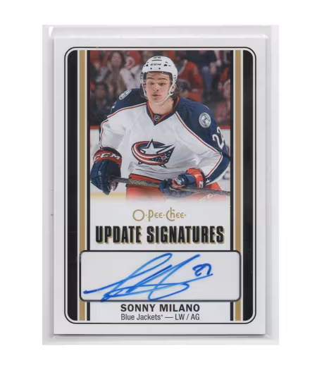 2016-17 O-Pee-Chee Signatures #USSM Sonny Milano E (50-X145-BLUEJACKETS)