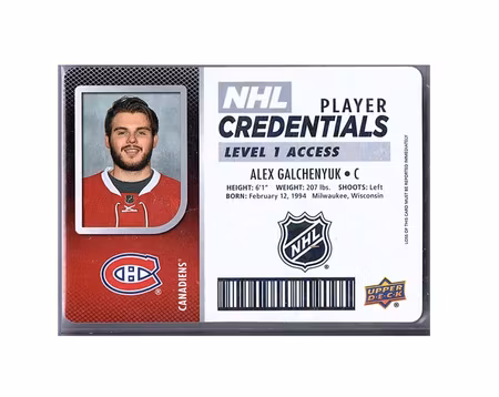 2017-18 Upper Deck MVP NHL Player Credentials Level 1 Access #NHLAG Alex Galchenyuk (15-22x5-CANADIENS)