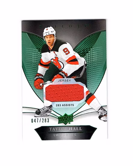 2018-19 Upper Deck Trilogy Green #6 Taylor Hall JSY (80-X115-DEVILS)