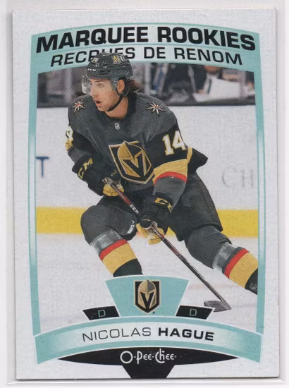 2019-20 O-Pee-Chee #619 Nicolas Hague RC (10-X144-GOLDENKNIGHTS)