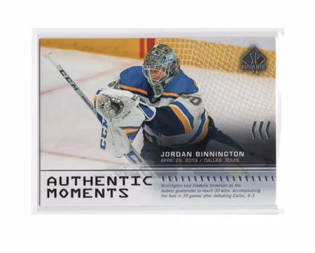 2019-20 SP Authentic #109 Jordan Binnington AM (10-X239-BLUES)