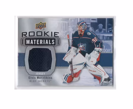2019-20 Upper Deck Rookie Materials #RMEM Elvis Merzlikins (50-X223-BLUEJACKETS)