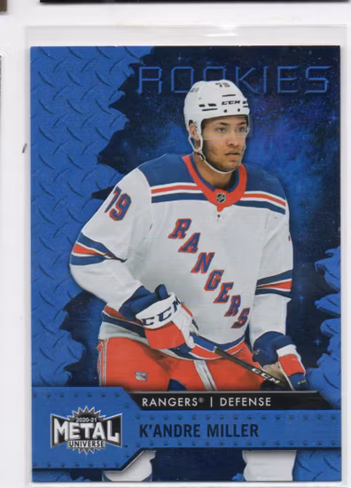 2020-21 Metal Universe Blue Spectrum #148 K'Andre Miller (50-X304-RANGERS)