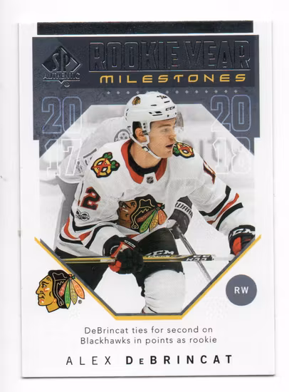 2018-19 SP Authentic Rookie Year Milestones #RYMAD Alex DeBrincat (10-X338-BLACKHAWKS)
