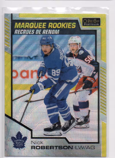 2020-21 O-Pee-Chee Platinum Neon Yellow Surge #153 Nick Robertson (50-X320-MAPLE LEAFS)