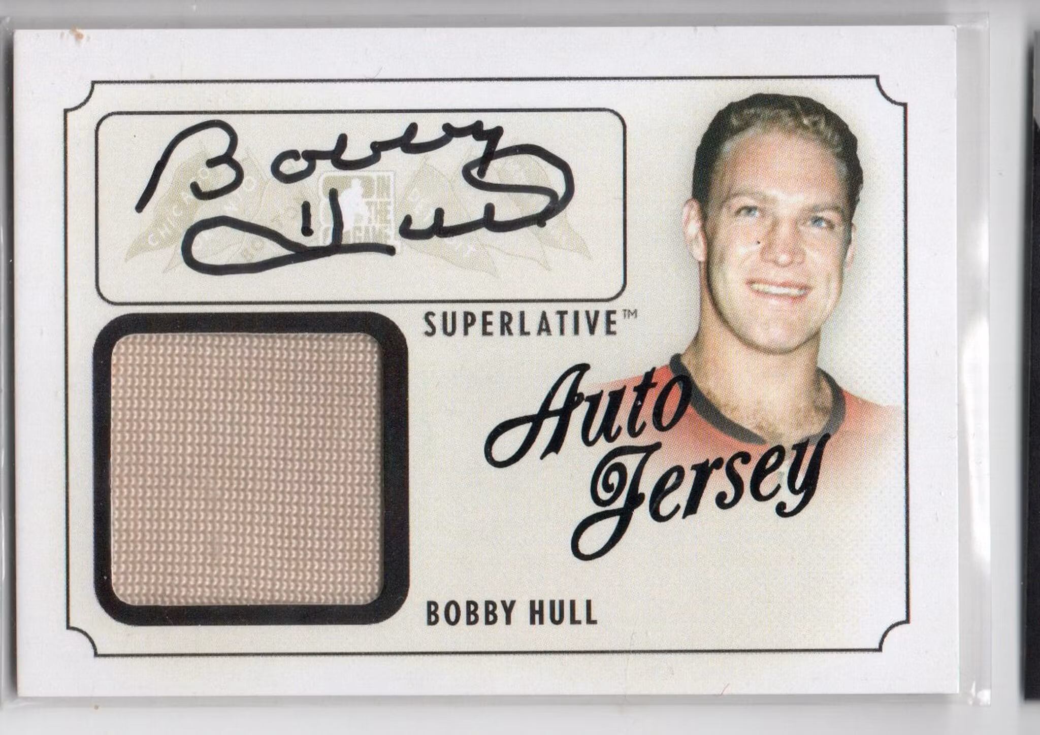 2013-14 ITG Superlative The First Six Jerseys Autographs #AJBHU Bobby Hull (500-X346-BLACKHAWKS)