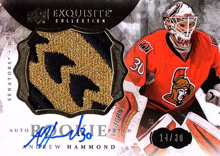 2014-15 The Cup Exquisite Collection Inserts #22 Andrew Hammond JSY AU (500-X78-SENATORS)