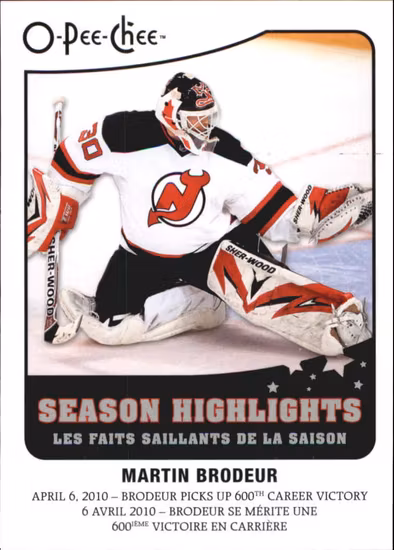 2010-11 O-Pee-Chee Season Highlights #SH9 Martin Brodeur (20-120x4-DEVILS)