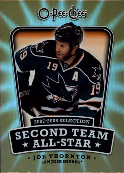 2008-09 O-Pee-Chee Second Team All-Stars #2NDJT Joe Thornton (25-373x7-SHARKS)