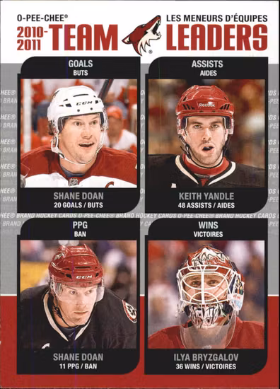 2011-12 O-Pee-Chee Team Leaders #TL23 Shane Doan Keith Yandle Shane Doan Ilya Bryzgalov (10-414x5-COYOTES)